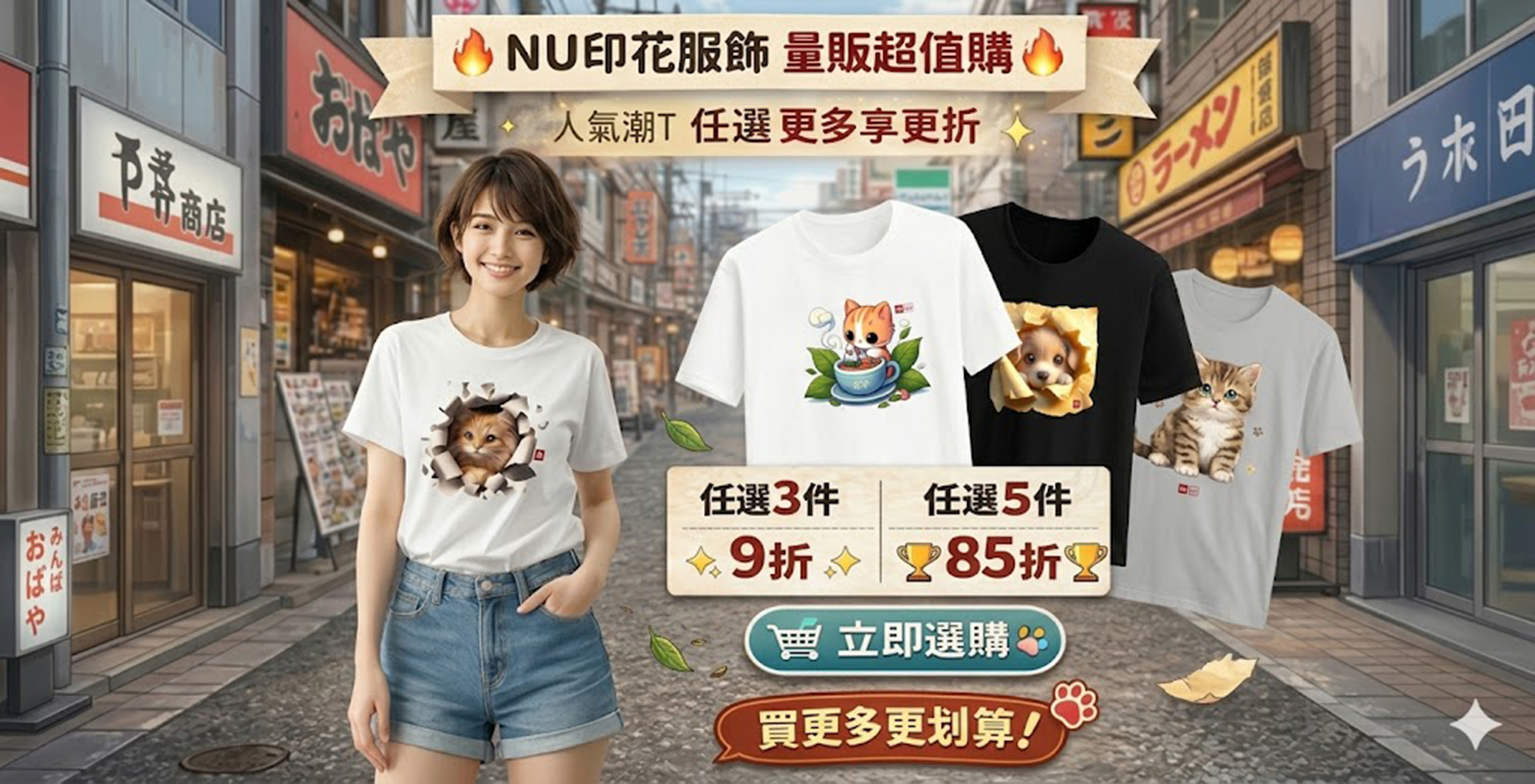 T恤3件9折5件85折