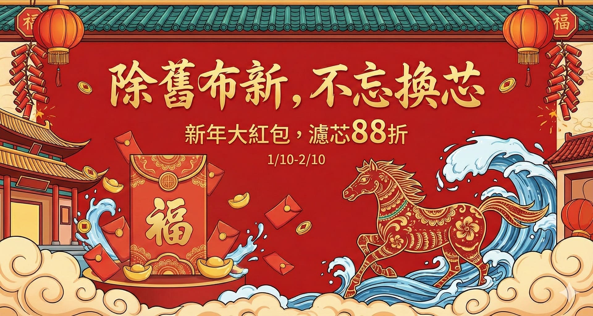 除舊佈新不忘換芯，新年大紅包，濾芯88折