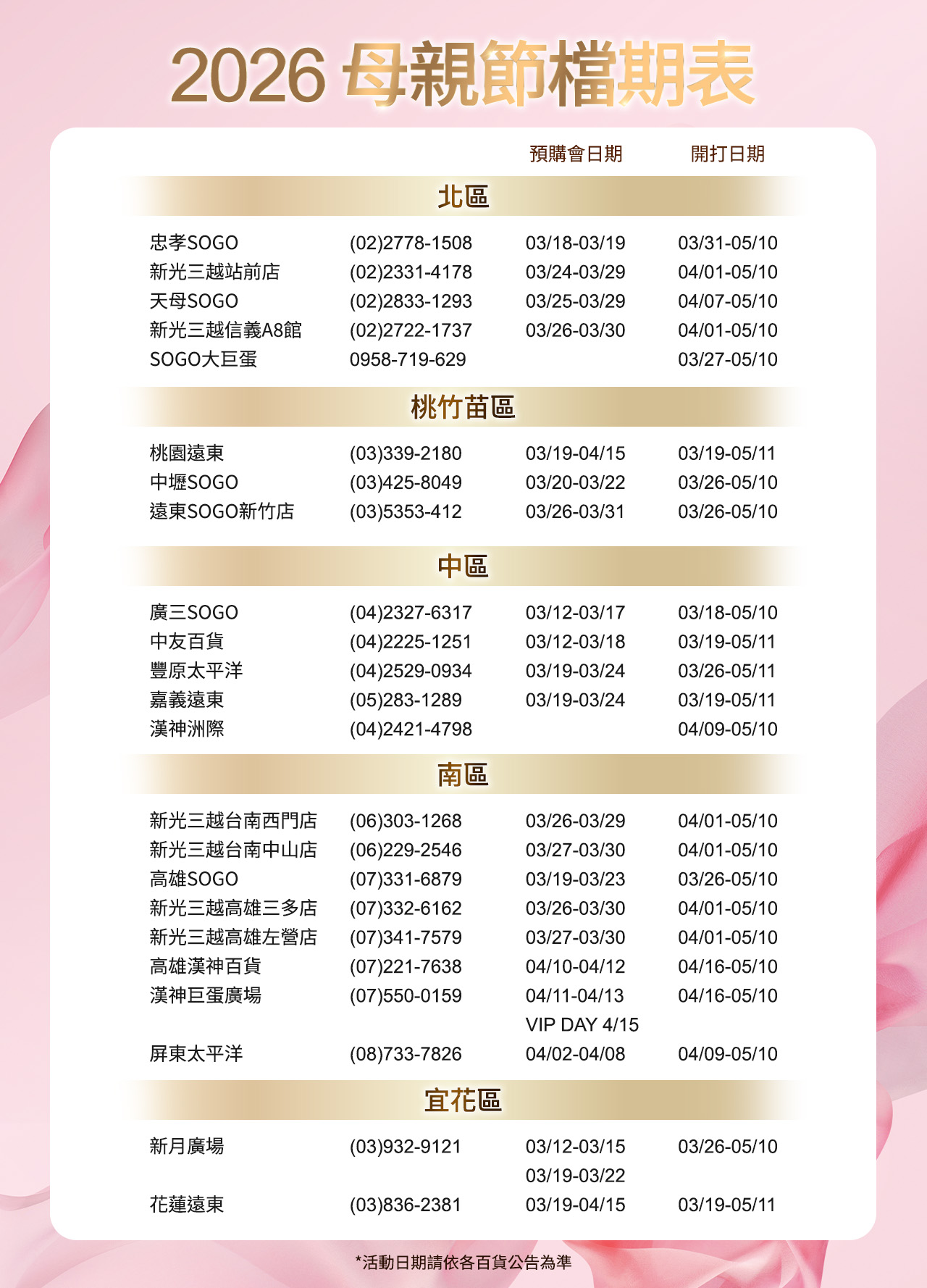 2026百貨母親節預購活動| 伊麗莎白雅頓Elizabeth Arden