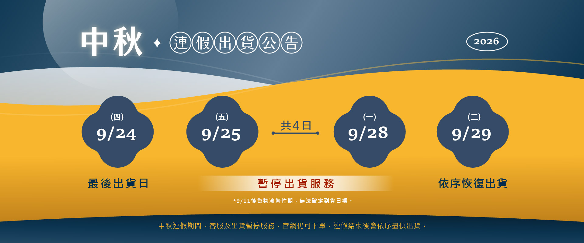連假出貨公告